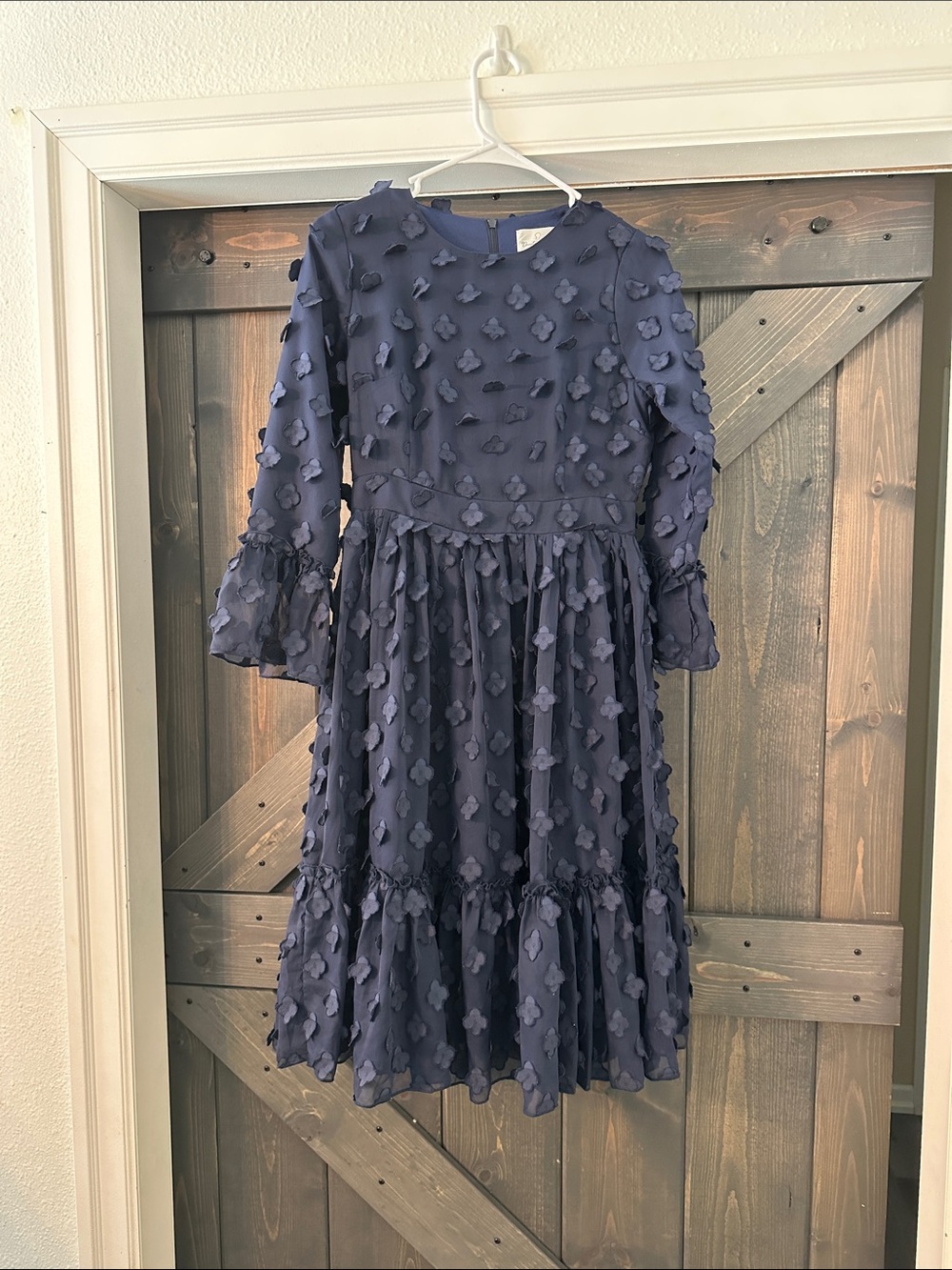 Dainty Jewells Navy Textured Floral Long Sleeve Party Dress